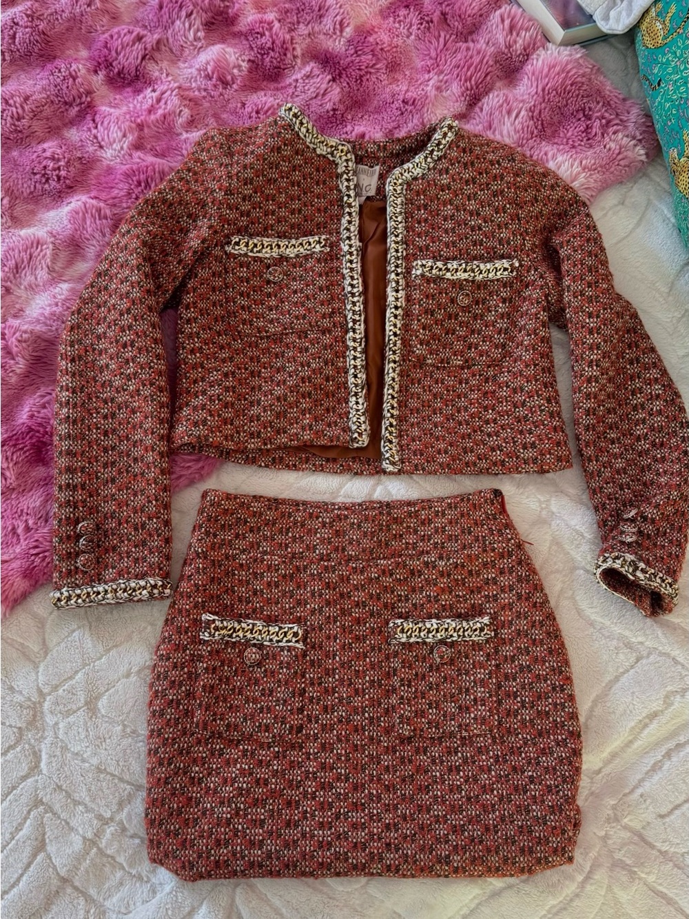 INC International Concepts Rust and White Tweed Jacket Set